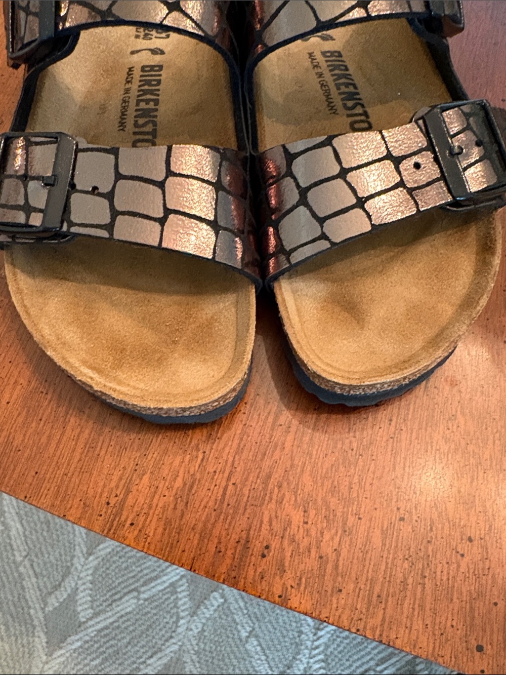 Birkenstock Arizona Metallic Croc-Print Dual Buckle Sandal - Picture 6 of 7